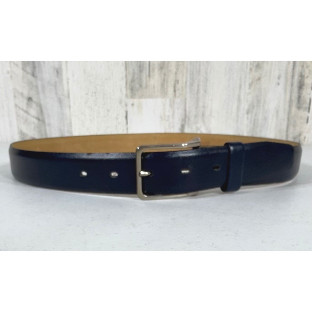 TexTan Fremont Leather Belt 34 Navy Blue Silver Buckle Classic Dress Business